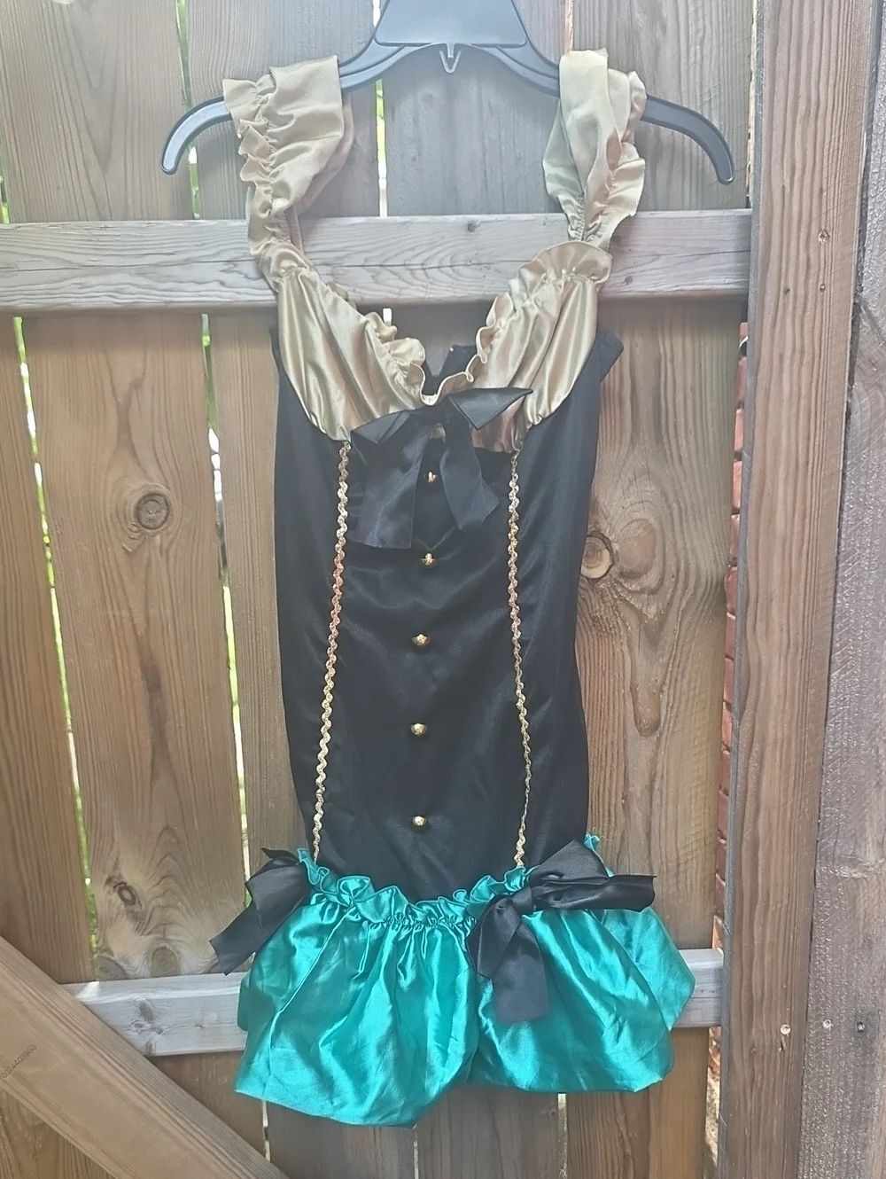 Black and Gold Party Costume Dress with Teal Skirt